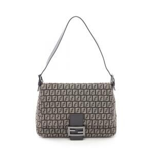 Fendi Mamma Bucket Zucchino Shoulder Bag Canvas Leather Brown Beige